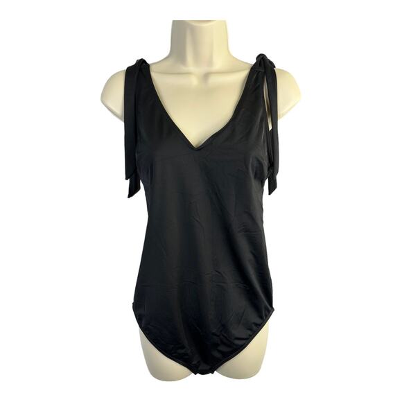 ASOS Swim Womens size 8 One Piece Black Shoulder Tie Swim Wear Bathing Suit - Picture 1 of 7